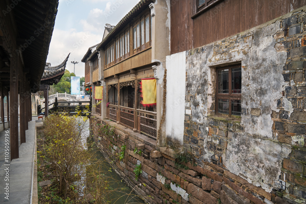 The ancient architectural complex and canal scenery of Qiandeng Ancient Town in Suzhou, Jiangsu Province, China The ancient architectural complex and canal scenery of Qiandeng Ancient Town in Suzhou, Jiangsu Province, China