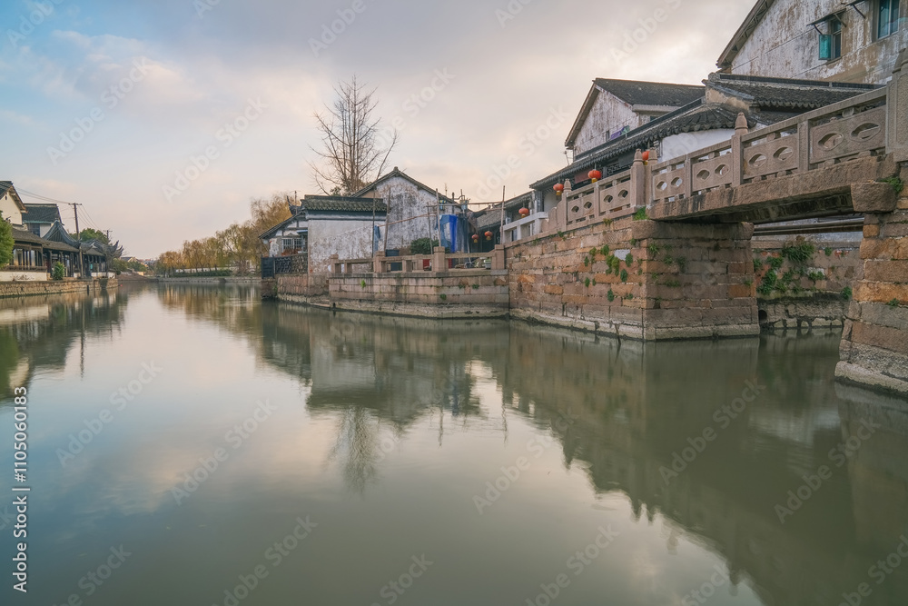 The ancient architectural complex and canal scenery of Qiandeng Ancient Town in Suzhou, Jiangsu Province, China The ancient architectural complex and canal scenery of Qiandeng Ancient Town in Suzhou, Jiangsu Province, China