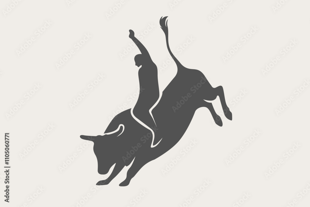 Fototapeta premium Minimalist bull riding silhouette vector 