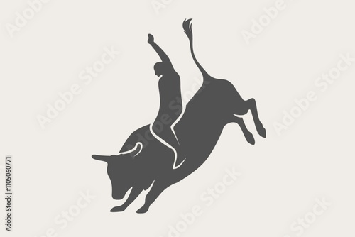 Minimalist bull riding silhouette vector 