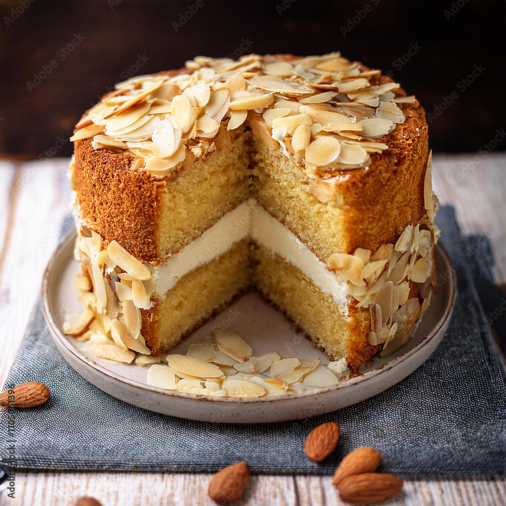 Delicious Bienenstich Kuchen German Cake with Almonds