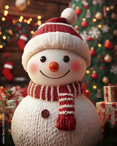 Ia generated. Cute snowman at Christmas, cartoon concept.