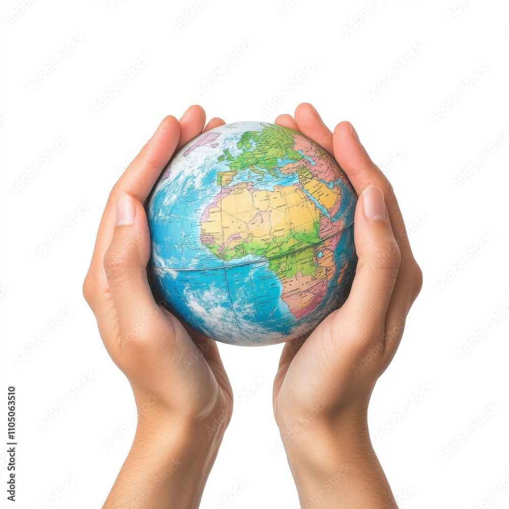 Hands holding a globe global awareness nature indoor setting close-up perspective sustainability concept Hands holding a globe global awareness nature indoor setting close-up perspective sustainability concept
