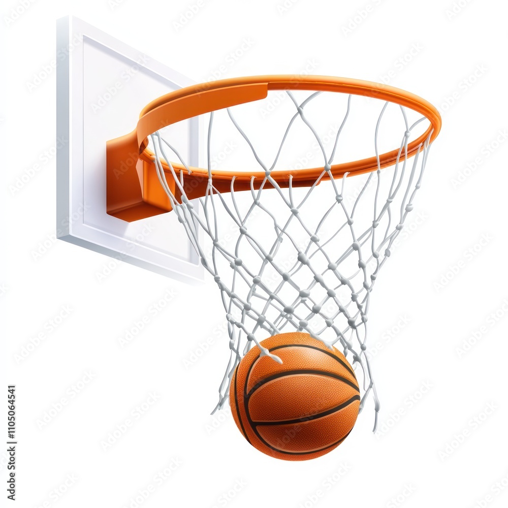 3D Render Basketball Swish Through Net: Dynamic Sports Illustration 3D Render Basketball Swish Through Net: Dynamic Sports Illustration