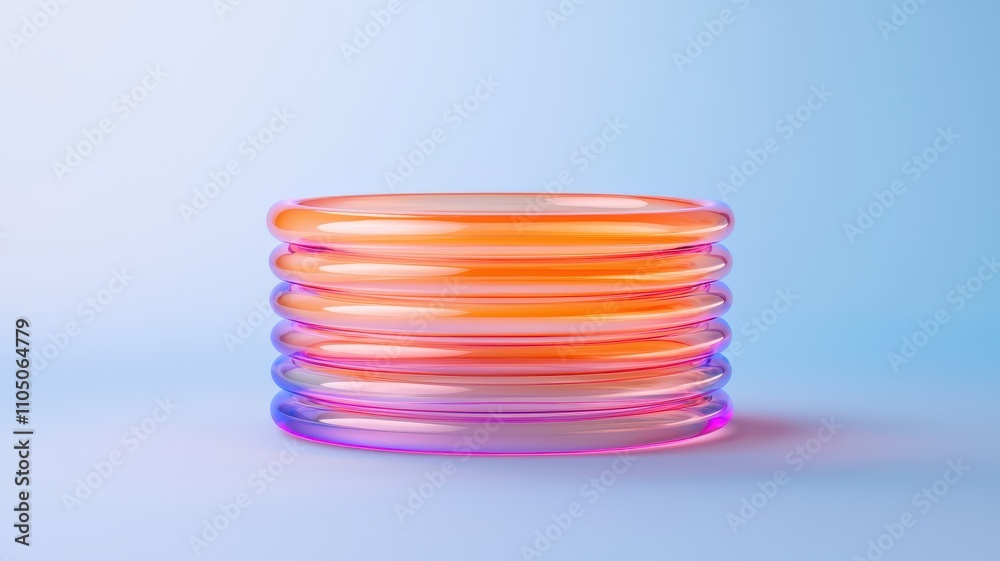 Stereoscopic Depth Illusion Concept. Colorful layered glass bowl on blue background Stereoscopic Depth Illusion Concept. Colorful layered glass bowl on blue background