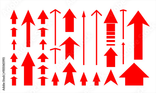 arrows red straight upwards icon set isolated on white background. set of arrow up sign. upward direction 
