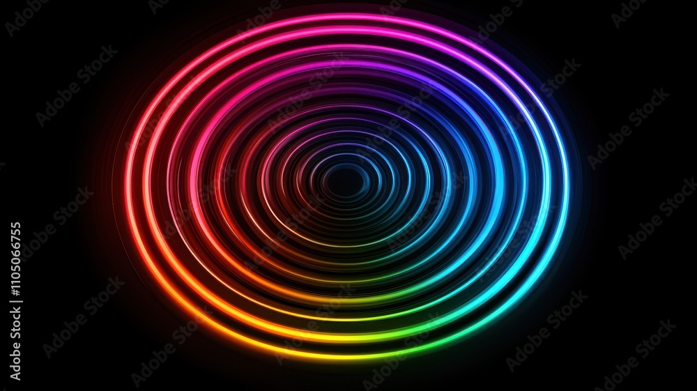 Stereoscopic Depth Illusion Concept. Colorful concentric circles on a black background Stereoscopic Depth Illusion Concept. Colorful concentric circles on a black background