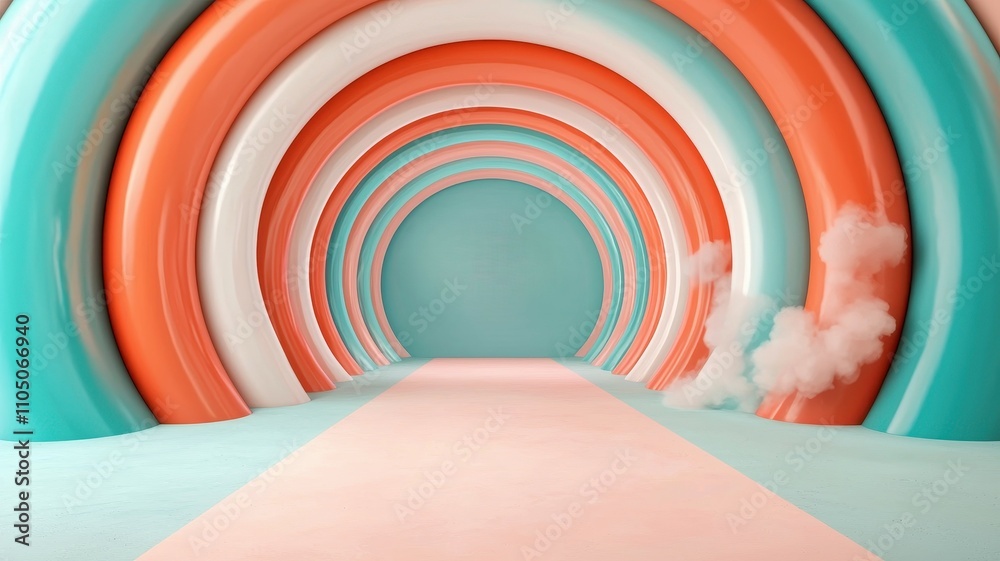 Fototapeta premium Stereoscopic Depth Illusion Concept. Colorful abstract circular tunnel design