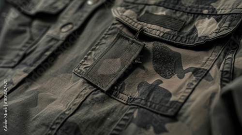 Army jacket brand mockup display background, elegant tactical jacket tag display.