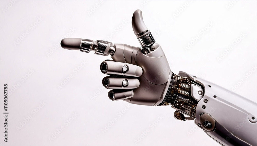 Robot hand finger pointing isolated white background Robot hand finger pointing isolated white background