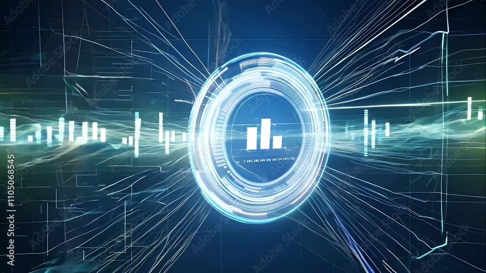 High-tech screen with AI activation sequence, showing animated lines and digital data flying