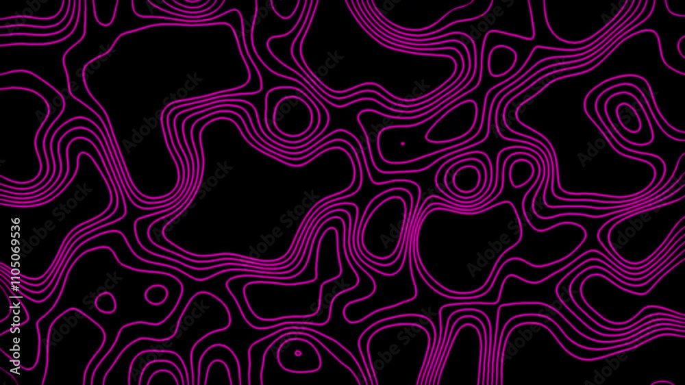 Abstract pink pattern with circles. Animated outline topographic background.