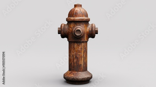 3D Render of Rustic Fire Hydrant with Rusty Metal Texture Isolated on White Background