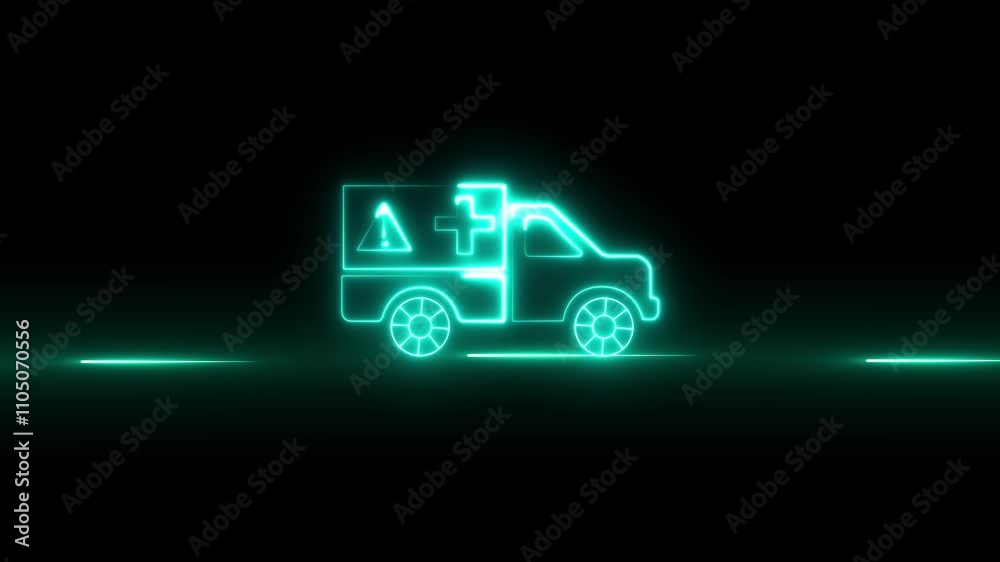 Abstract Glowing neon Ambulance and emergency car icon Neon glowing brown auto racing icon animation on black background.4k motion video. Abstract Glowing neon Ambulance and emergency car icon Neon glowing brown auto racing icon animation on black background.4k motion video.