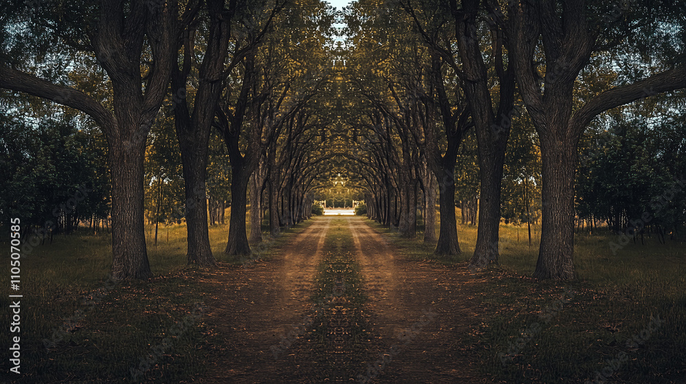 trees on both sides of the image, increasing depth and symmetry in the composition