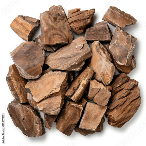 Top View of a Collection of Petrified Wood Fragments photo