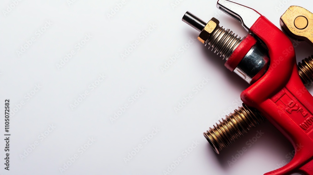 Red spray gun on white isolated background, essential tool for painting and coating. Red spray gun on white isolated background, essential tool for painting and coating.