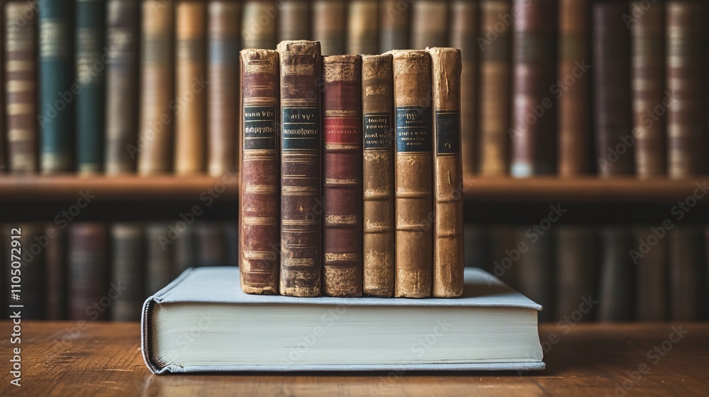 Naklejka premium Modern digital e-book alongside a stack of classic books, showcasing the blend of technology and training in a bright white setting.