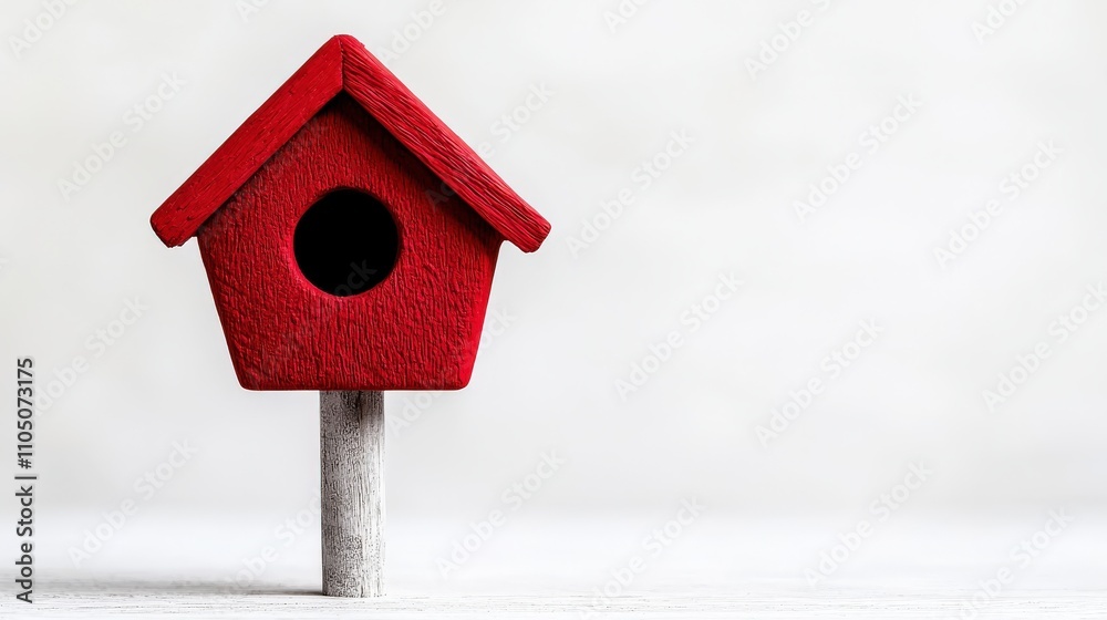 3D Charming Red Birdhouse on White Background 3D Charming Red Birdhouse on White Background