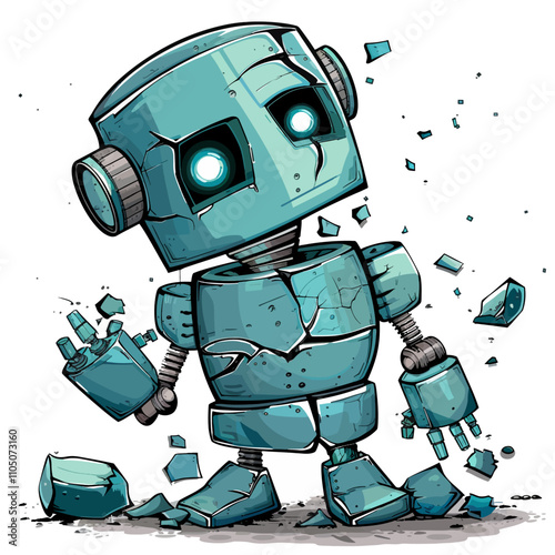 Robot destroyed on white background 