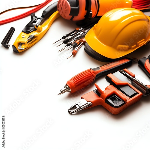 Assorted construction tools on white isolate background.