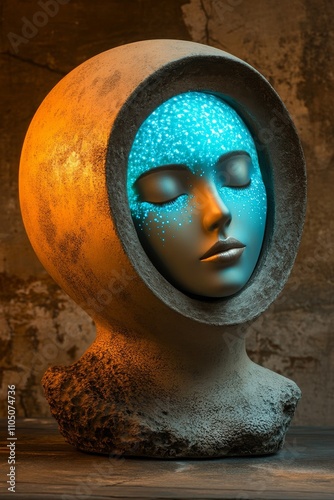 Mystic Luminescent Sculpture in Surreal Space Setting