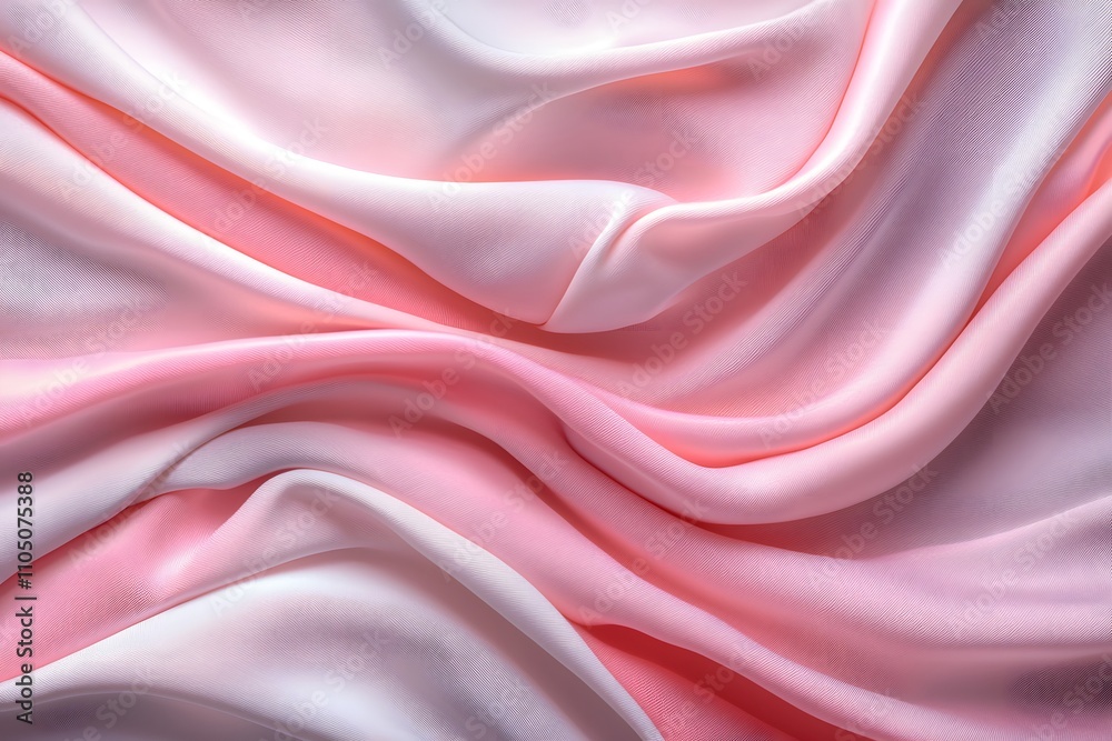 Fototapeta premium Soft Pink and White Silky Fabric Draped Elegantly, Showcasing Smooth Texture and Flowing Patterns for Elegant and Fashionable Textile Designs