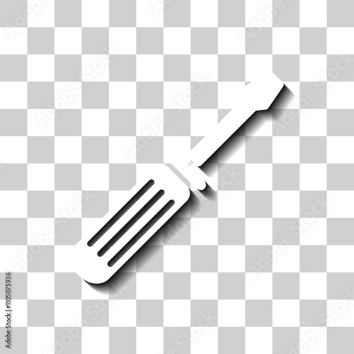Screwdriver simple icon vector. Flat design. White with shadow on transparent grid