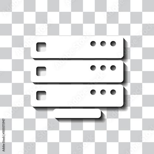 Server simple icon vector. Flat design. White with shadow on transparent grid