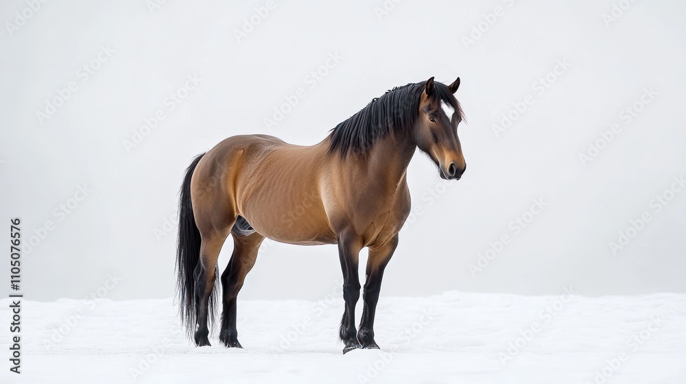 A Dun Horse Stands in a Snowy Landscape A Dun Horse Stands in a Snowy Landscape