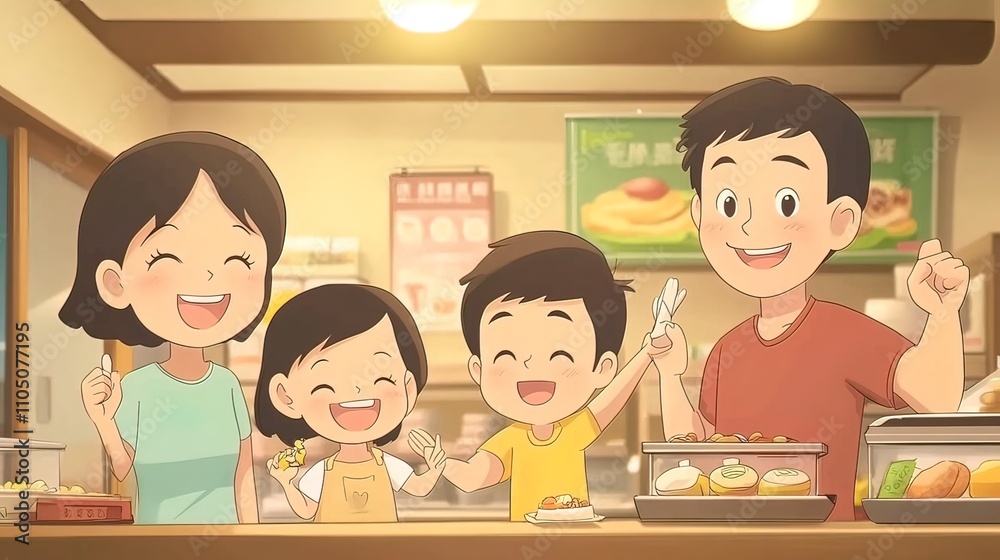 Happy Family Enjoying a Meal Together at a Restaurant Happy Family Enjoying a Meal Together at a Restaurant