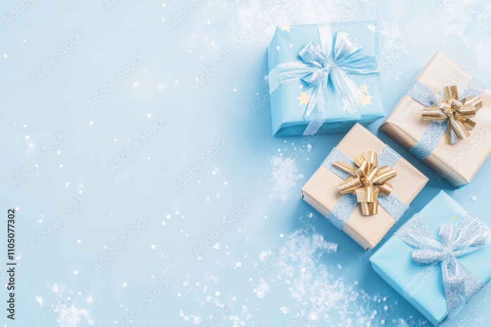 Vibrant Gift Boxes for Every Occasion: Christmas, Birthdays, and Anniversaries with Blue Bows Against a Festive Background Vibrant Gift Boxes for Every Occasion: Christmas, Birthdays, and Anniversaries with Blue Bows Against a Festive Background