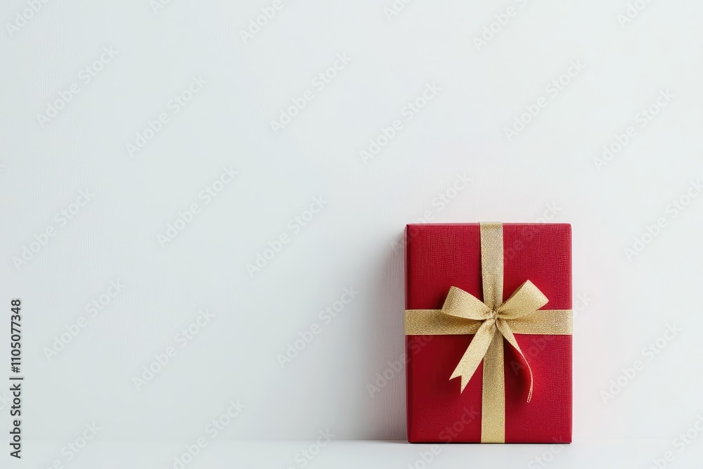 A Red Gift Box With A Gold Ribbon Bow A Red Gift Box With A Gold Ribbon Bow