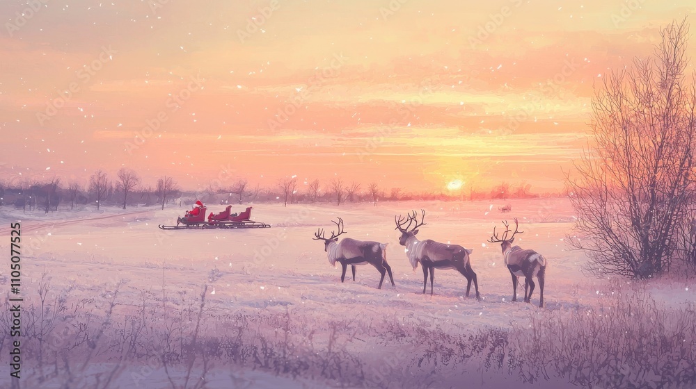 Santas Reindeer Grazing in a Pastel Wonderland Santas Reindeer Grazing in a Pastel Wonderland