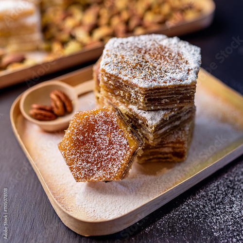 Traditional Romanian Honeycomb Pastries with Sweet Fillings photo