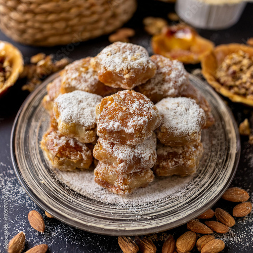 Traditional Romanian Honeycomb Pastries with Sweet Fillings photo