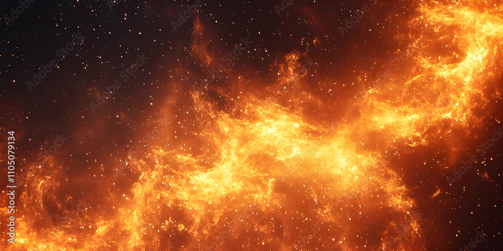 A vibrant depiction of cosmic flames against a starry backdrop. A vibrant depiction of cosmic flames against a starry backdrop.