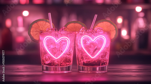 Romantic Cocktails  Neon Hearts  Pink Drinks  Valentine s Day photo