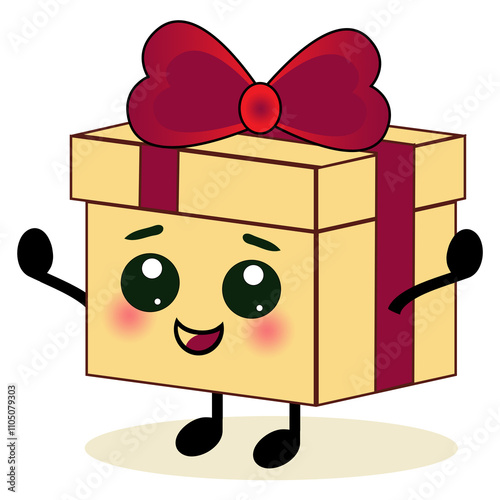 Cute gift box character isolated. excited happy present emoji cartoon vector illustration, funny face and funky eyes