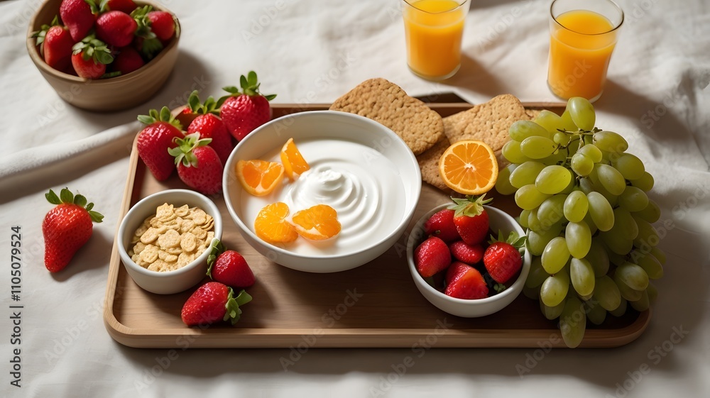 Healthy Breakfast Tray with Fruits and Yogurt Healthy Breakfast Tray with Fruits and Yogurt