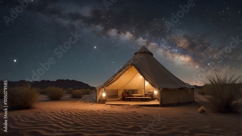 Luxurious Glamping Tent Under Starry Desert Sky
