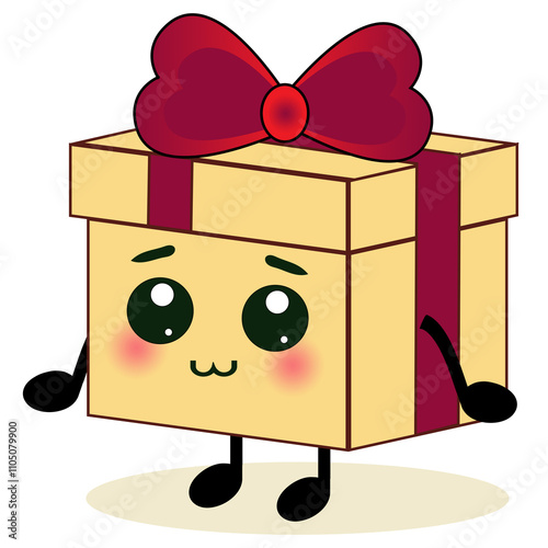 Cute gift box character isolated. nervous present emoji cartoon vector illustration, funny face and funky eyes