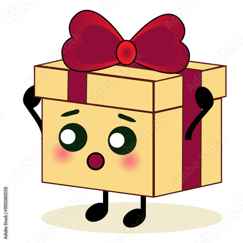 Cute gift box character isolated. shocked present emoji cartoon vector illustration, funny face and funky eyes