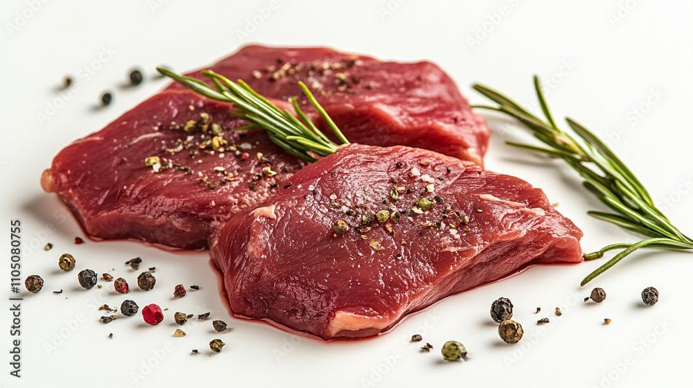 Fototapeta premium Raw Beef Steaks with Rosemary and Peppercorns