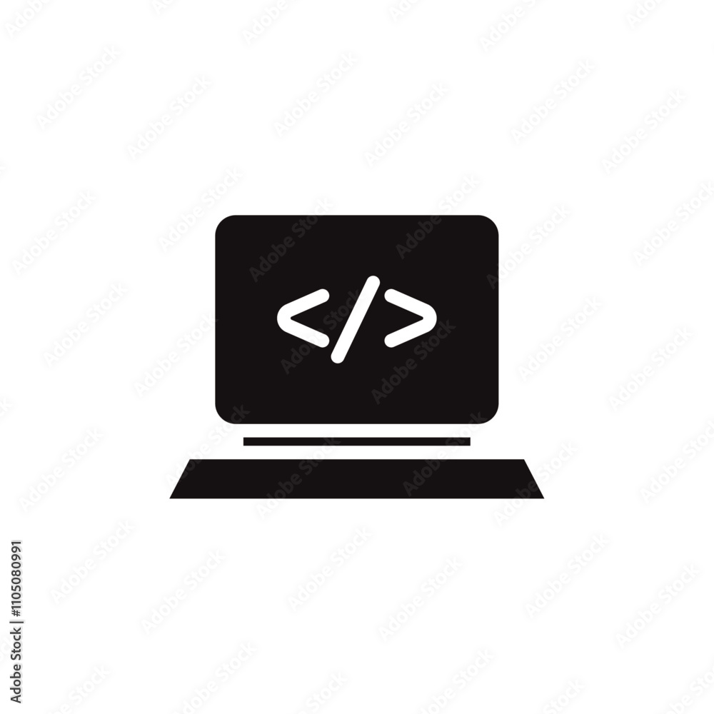 Code icon Vector flat thin line illustration Code icon Vector flat thin line illustration
