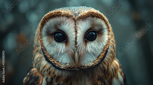 Close-up of an owl's beak, showcasing its intricate details and textures against a softly blurred natural background. photo