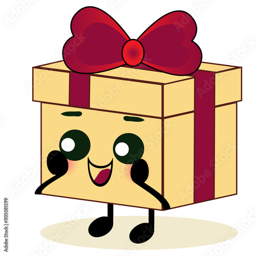 Cute gift box character isolated. surprised present emoji cartoon vector illustration, funny face and funky eyes