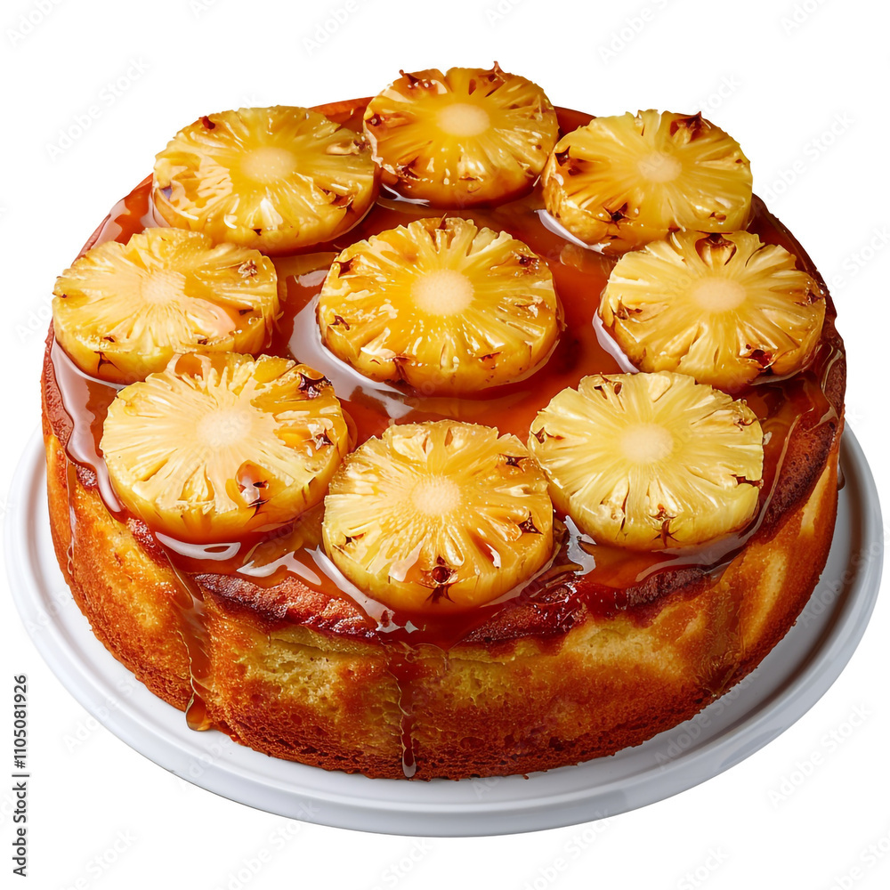 Top View of a Pineapple Upside-Down Cake with a Candle Top View of a Pineapple Upside-Down Cake with a Candle