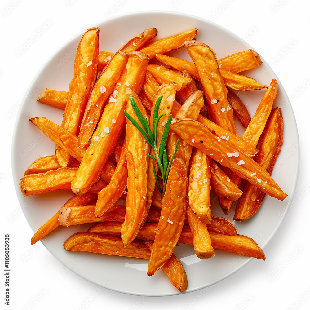 Top View of a Serving of Sweet Potato Fries, Top View of a Serving of Sweet Potato Fries,