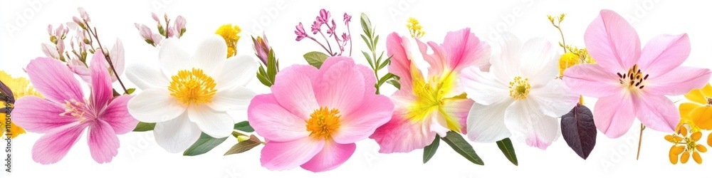 Fototapeta premium Vibrant Spring Blossoms Isolated on a Pristine White Background